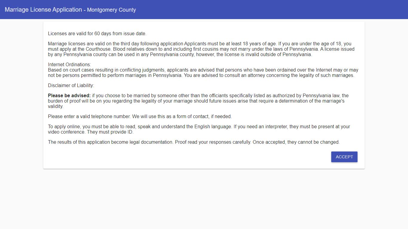 Marriage License Application - Montgomery County